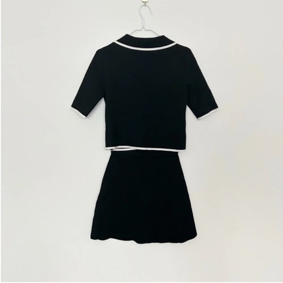 Zara Black & White Knit Skirt & Top Set Contrast Piping - Picture 6 of 12